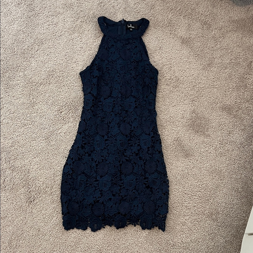 Lulu's Midnight Blue Lace Mini Dress